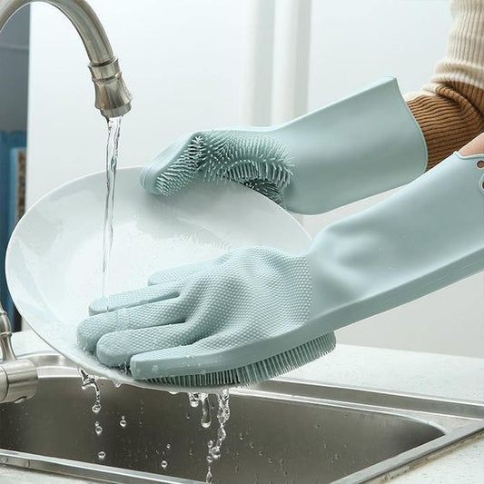 Multipurpose Silicone Dish Washing Gloves With Scrubber